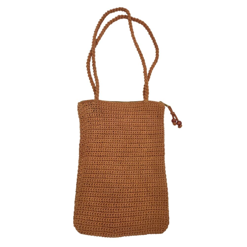 XL Handmade Crochet Shoulder Bag Purse Rust Brown Twisted Double Handles Boho